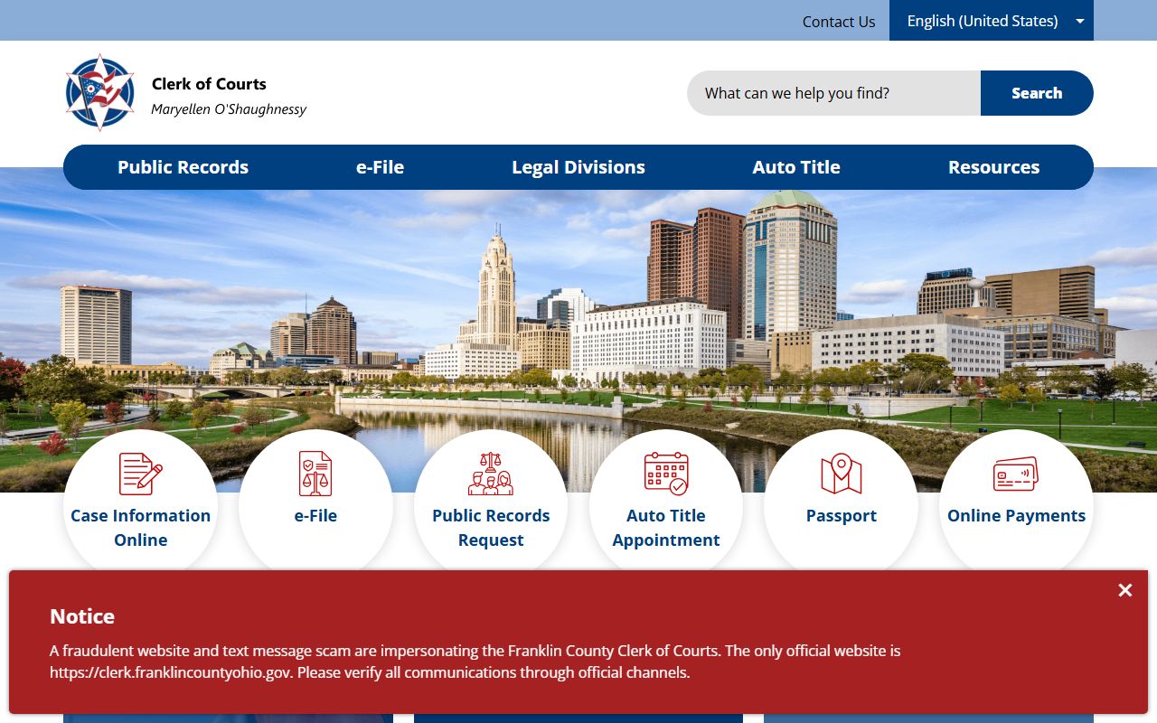Franklin County Clerk of Courts records homepage