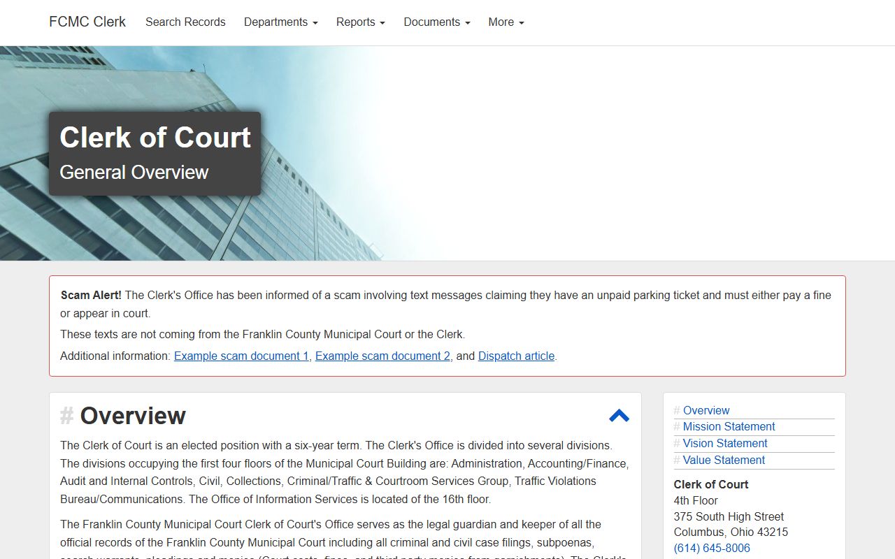 Franklin County Municipal Court Clerk of Court records overview