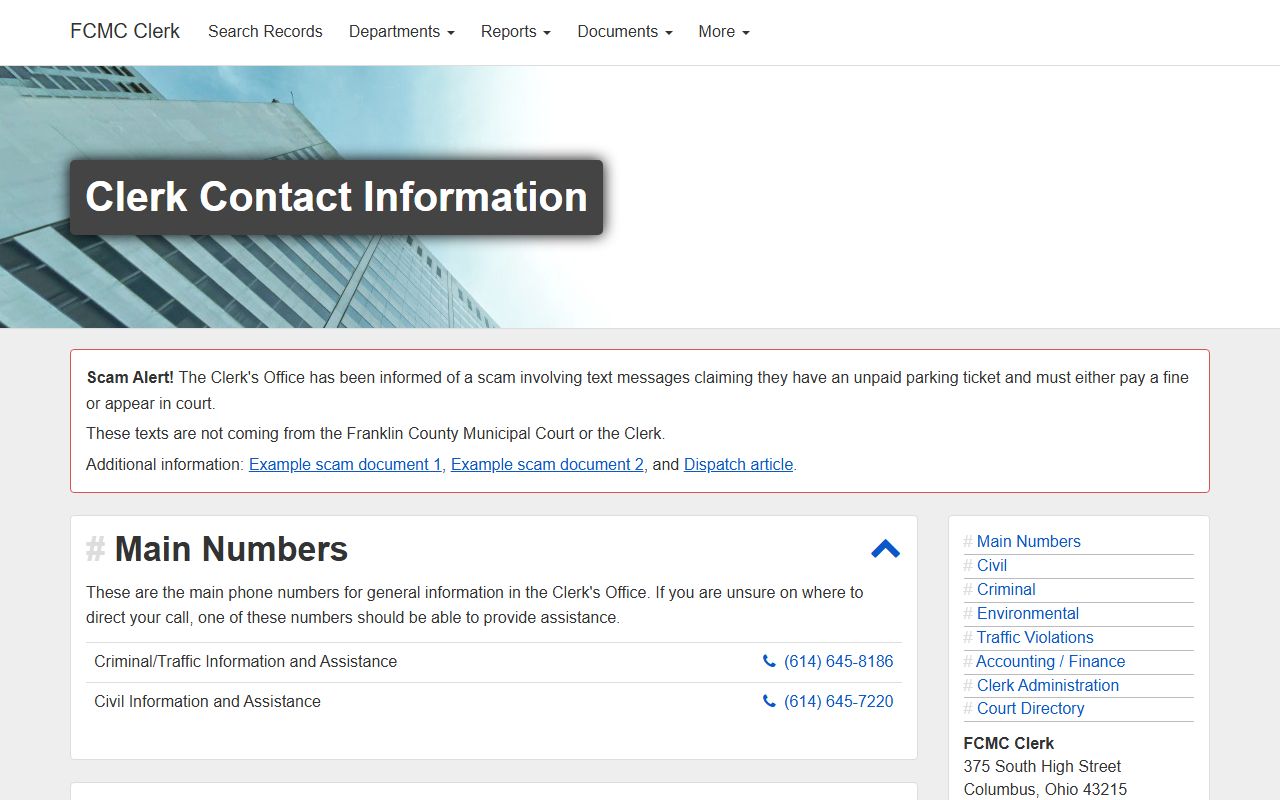 Franklin County Municipal Court Clerk contact information for records