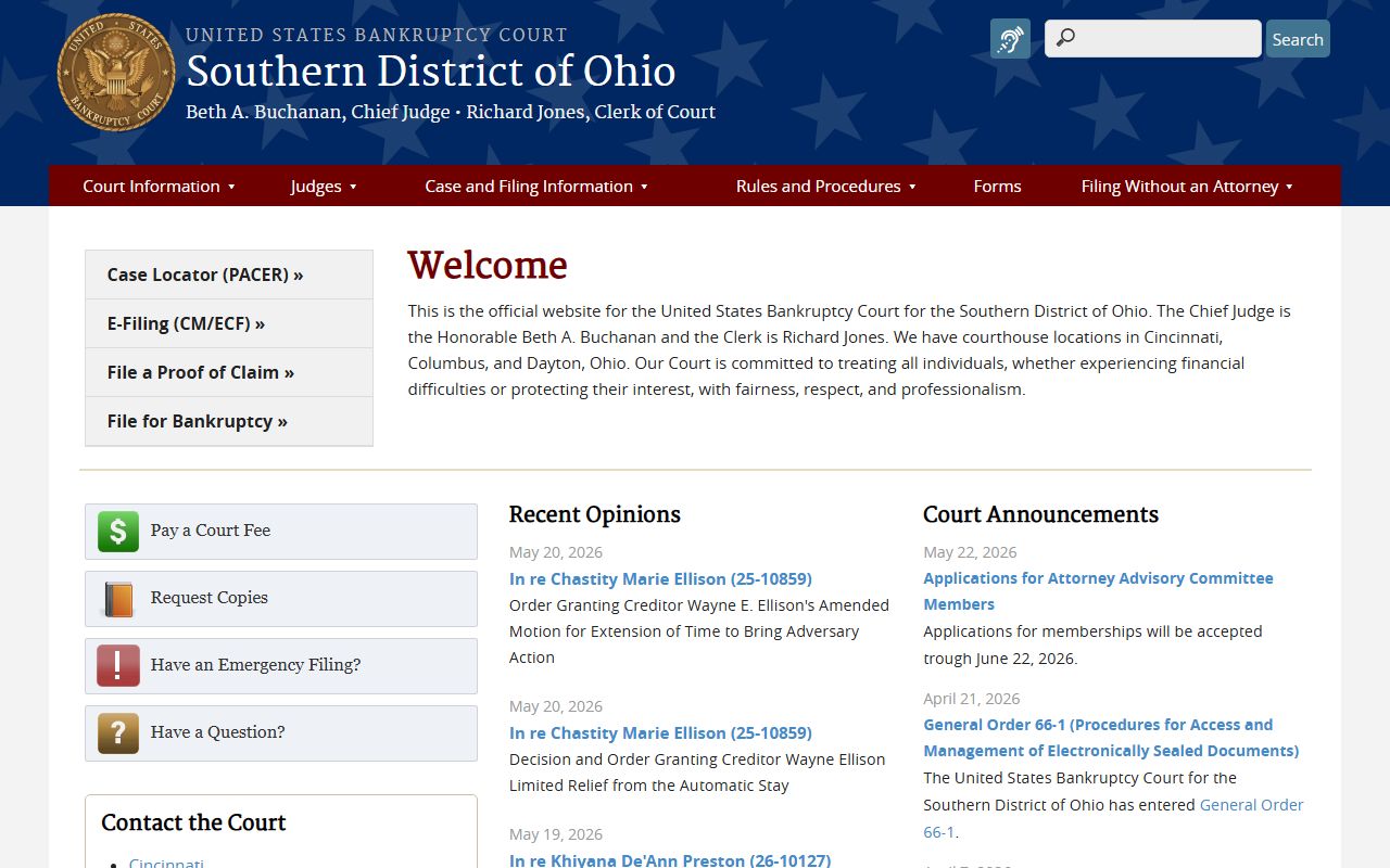 Franklin County court dockets U.S. Bankruptcy Court Southern District of Ohio