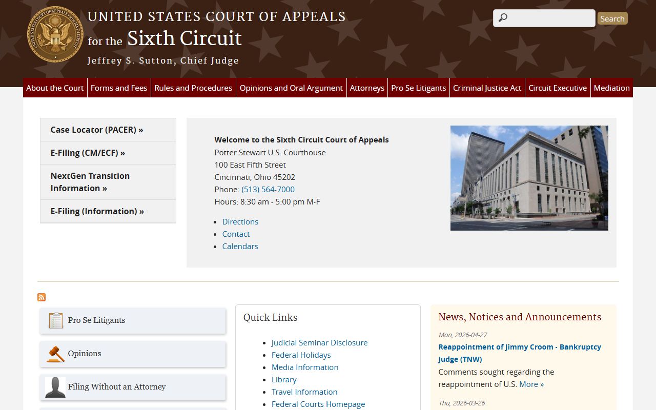 Franklin County court dockets U.S. Court of Appeals Sixth Circuit