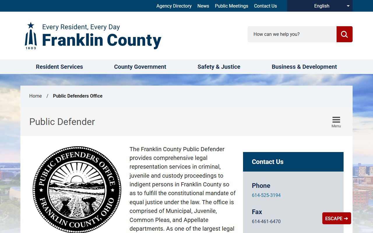 Franklin County arrest records public defender county directory