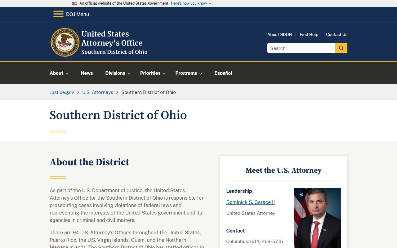 Franklin County federal cases U.S. Attorney Southern District of Ohio