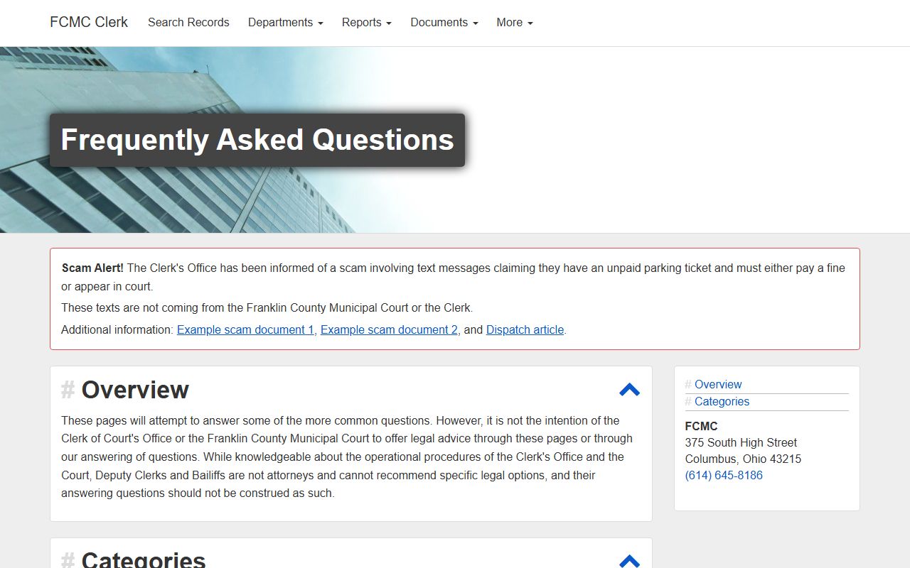 Franklin County court records Municipal Court Clerk FAQ page