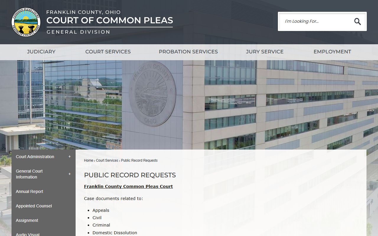 Franklin County court records public records routing page