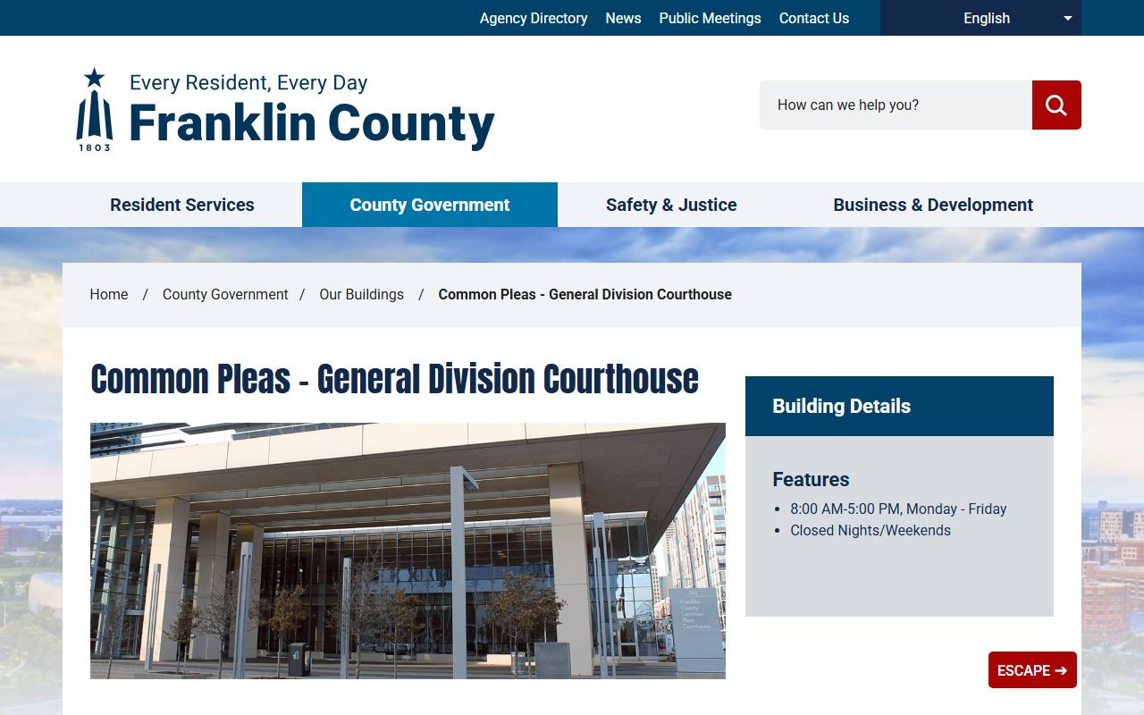 Franklin County Common Pleas courthouse building for court records