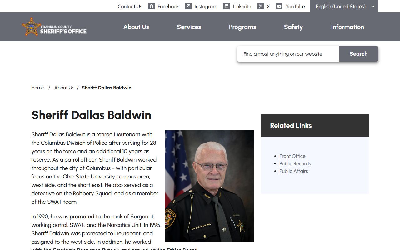 Franklin County Sheriff biography page tied to inmate records
