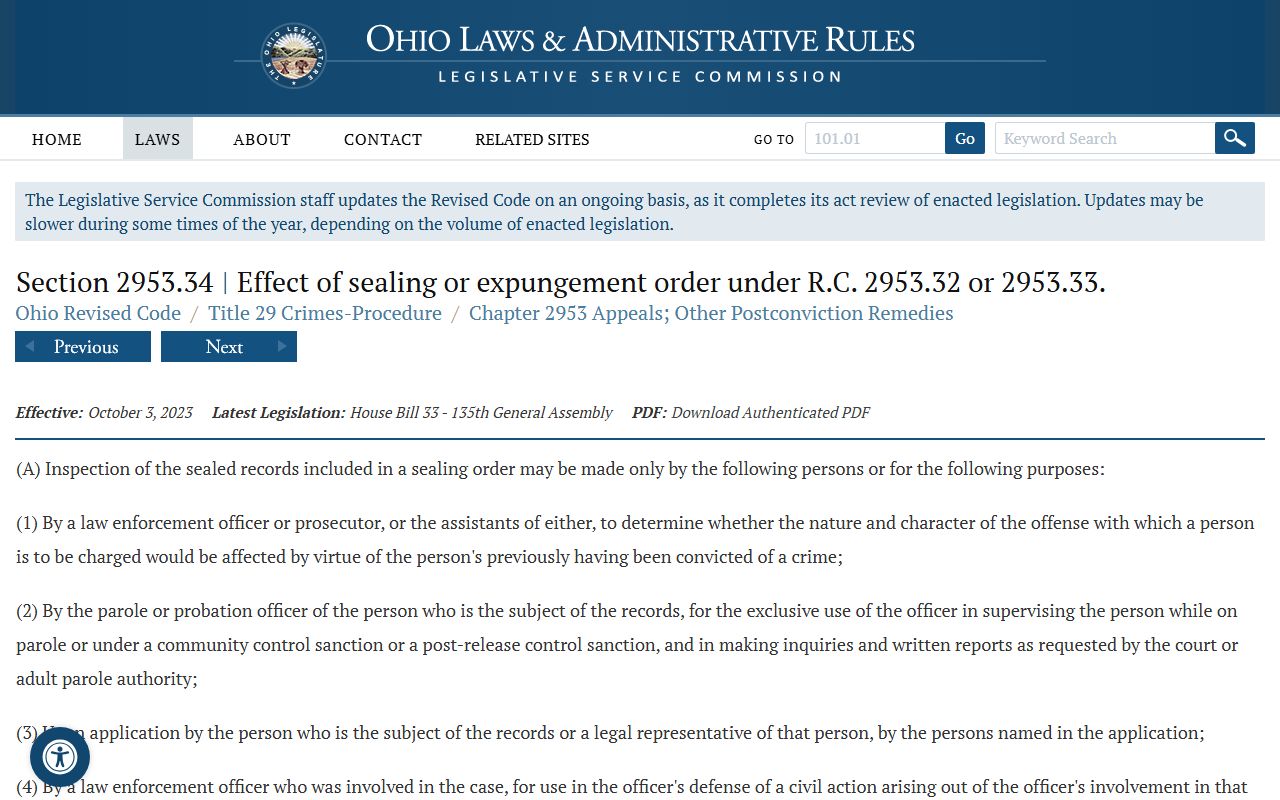 Franklin County warrant records Ohio inspection of sealed records statute
